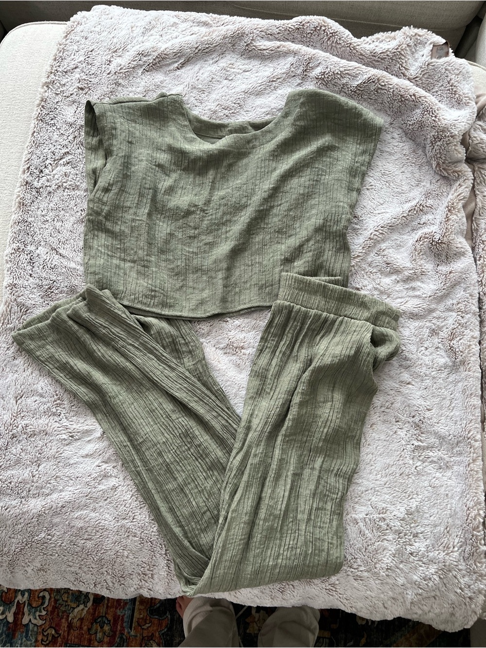 Blu Pepper Olive Green Two-Piece Lounge Set - Ribbed Top & Pants